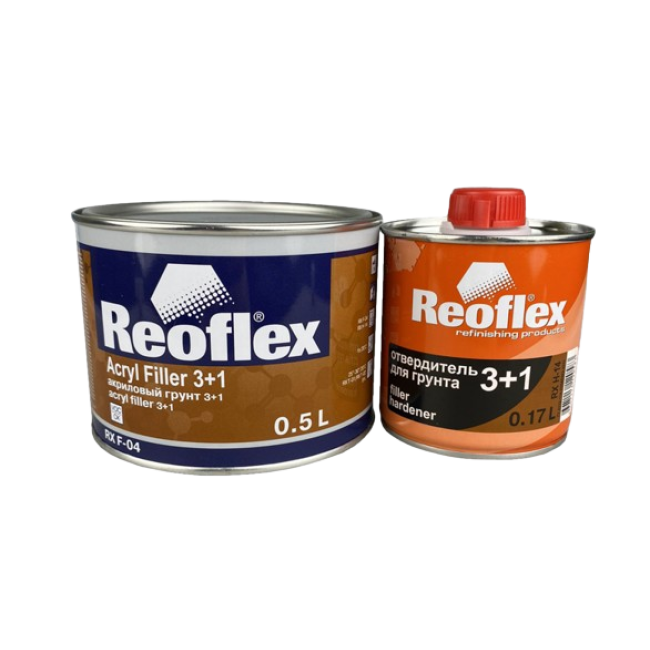 Reoflex 2К Грунт  Акриловый 3+1 Черный + Отвердитель, 0,5+0,17л RX F-04(B)-500 + RX H-14-170 – купить в Санкт-Петербурге | Reoflex | carpaint.kz