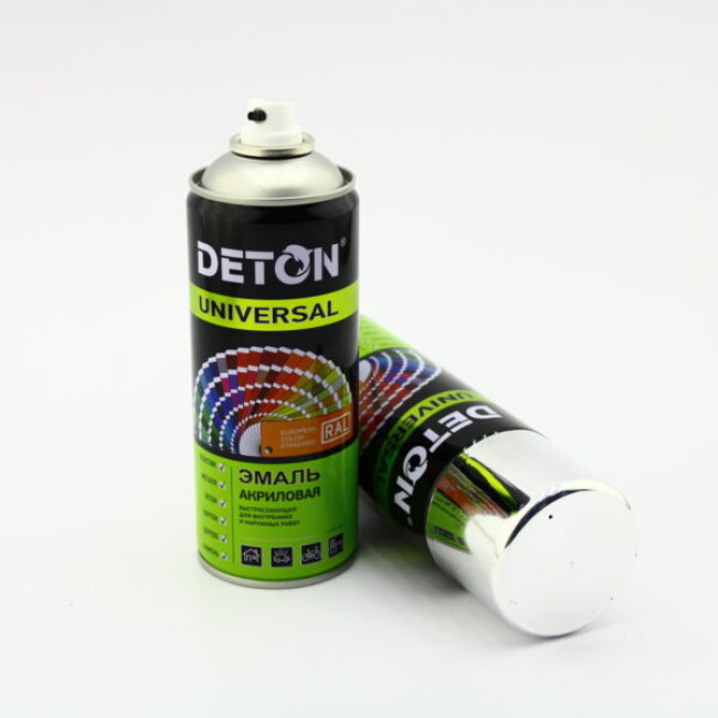 Deton Universal U9021 Aerosol paint Deton Universal color Chrome, glossy, acrylic, 520 ml Deton  – buy in Saint Petersburg | carpaint.kz